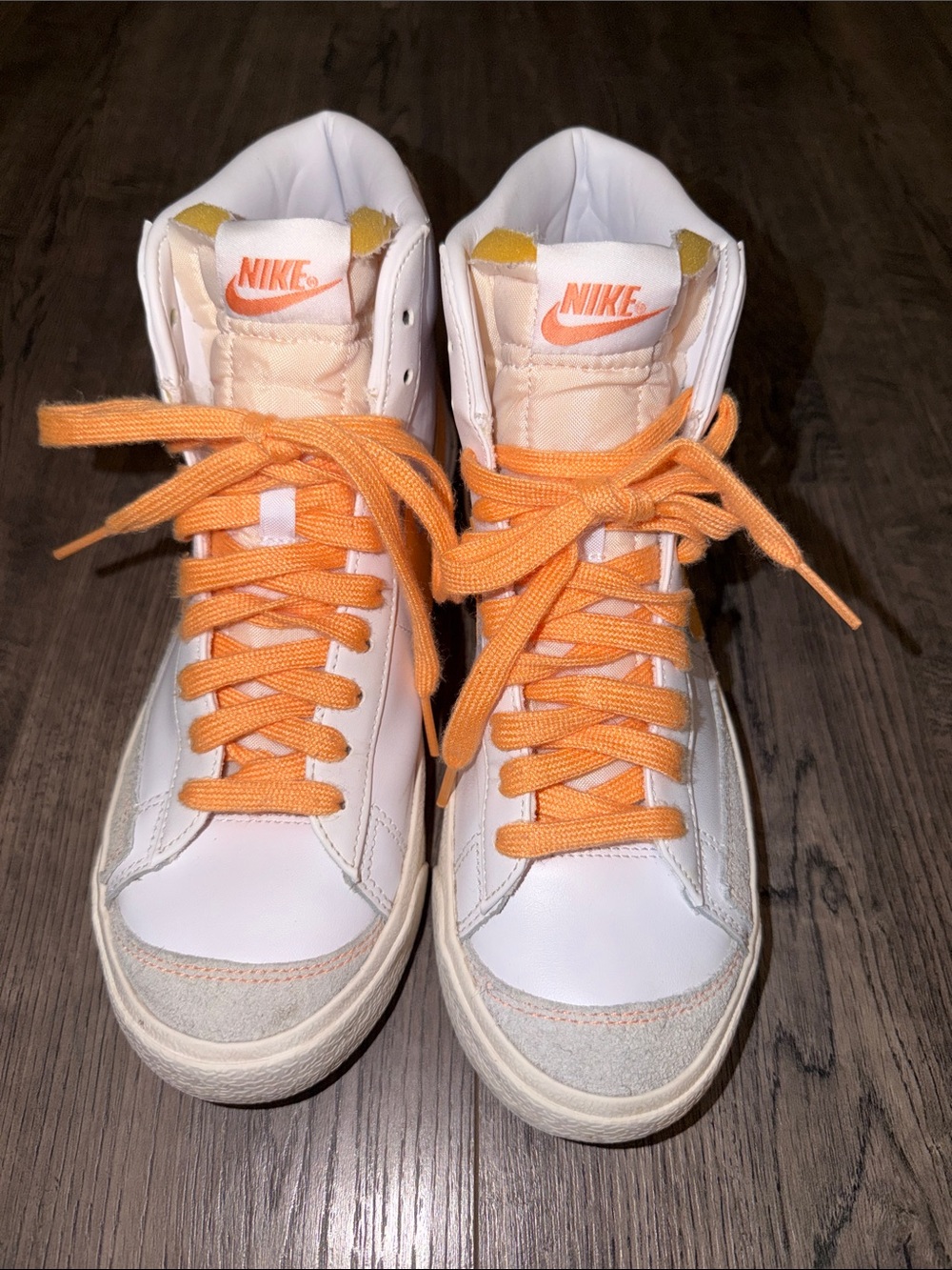 Nike High-Top Sneakers in White with Orange Accents 8.5 women Blazer